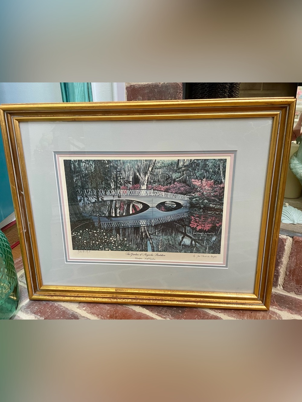 Jean-Claude de Montfort Signed Framed Print “The Gardens of Magnolia Plantation”